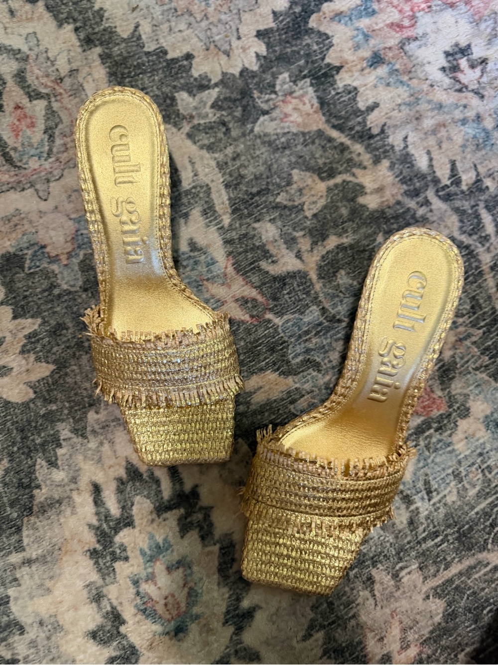 Cult Gaia Ada Gold Straw Metallic Square Toe Sandals / 39 / 8.5 - Picture 3 of 13